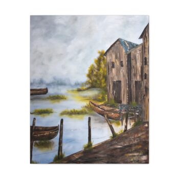 Rustic Lakeside Boat House Matte Canvas Wall Art, Stretched 1.25"