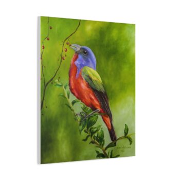 Colorful Painted Bird Canvas Print — Tropical Songbird Wall Art, Matte Stretched 1.25"