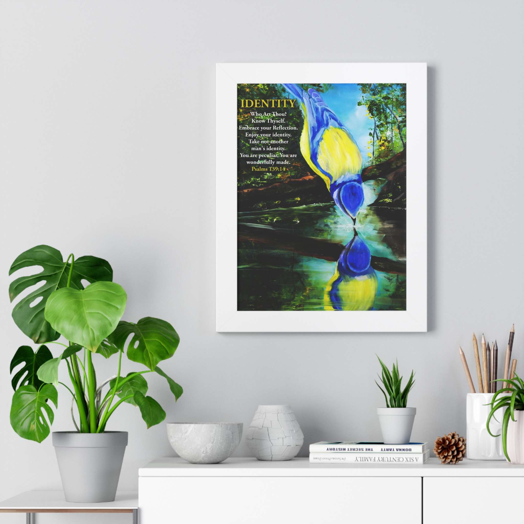 framed poster — "identity" inspirational bird reflection (psalm 139:14) framed poster — "identity" inspirational bird reflection (psalm 139:14)
