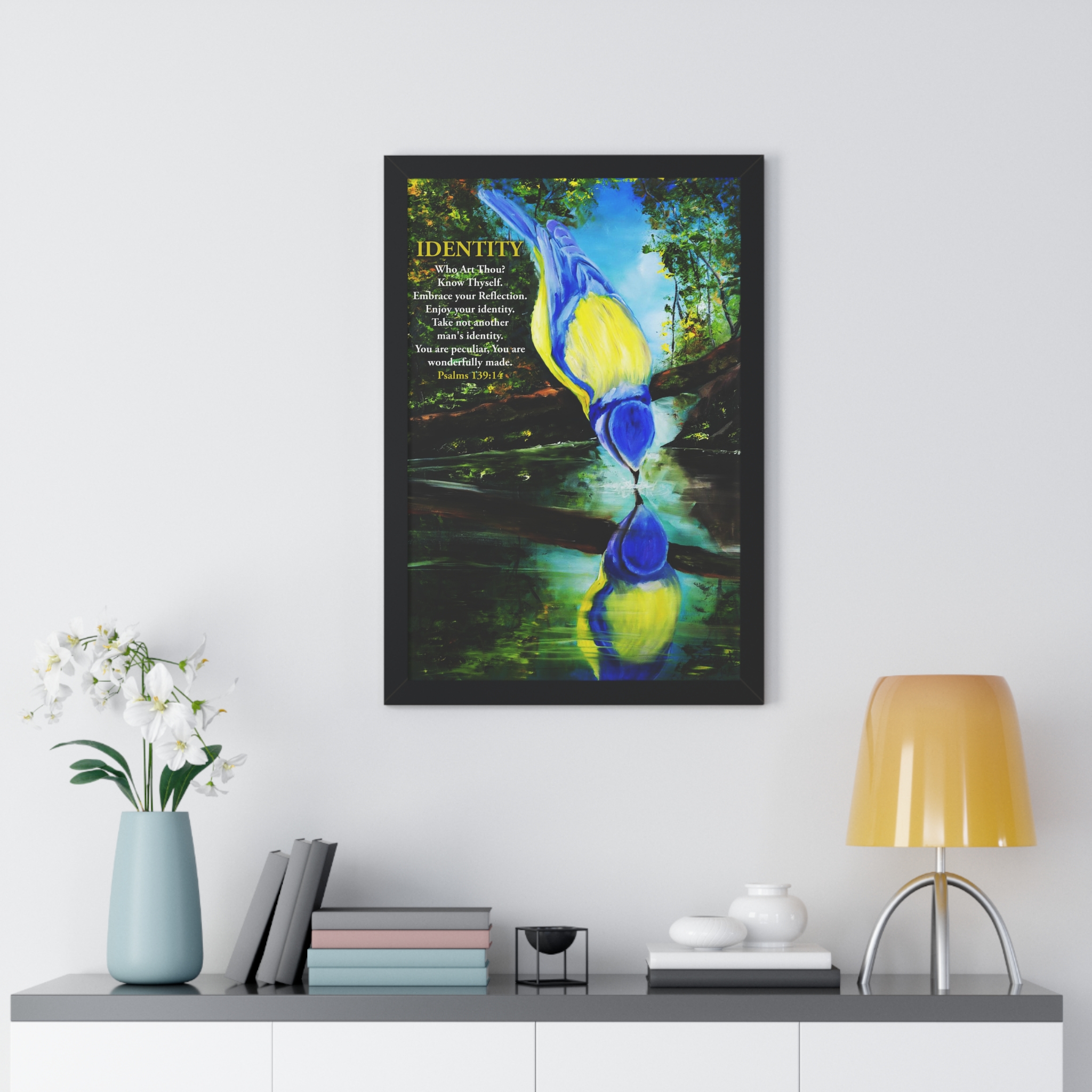 framed poster — "identity" inspirational bird reflection (psalm 139:14) framed poster — "identity" inspirational bird reflection (psalm 139:14)