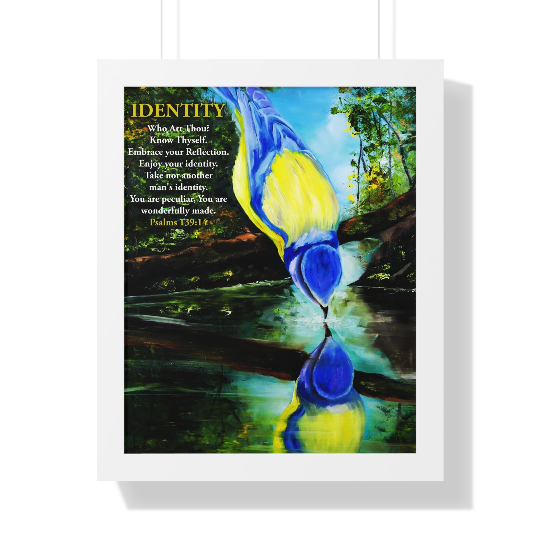 framed poster — "identity" inspirational bird reflection (psalm 139:14) framed poster — "identity" inspirational bird reflection (psalm 139:14)