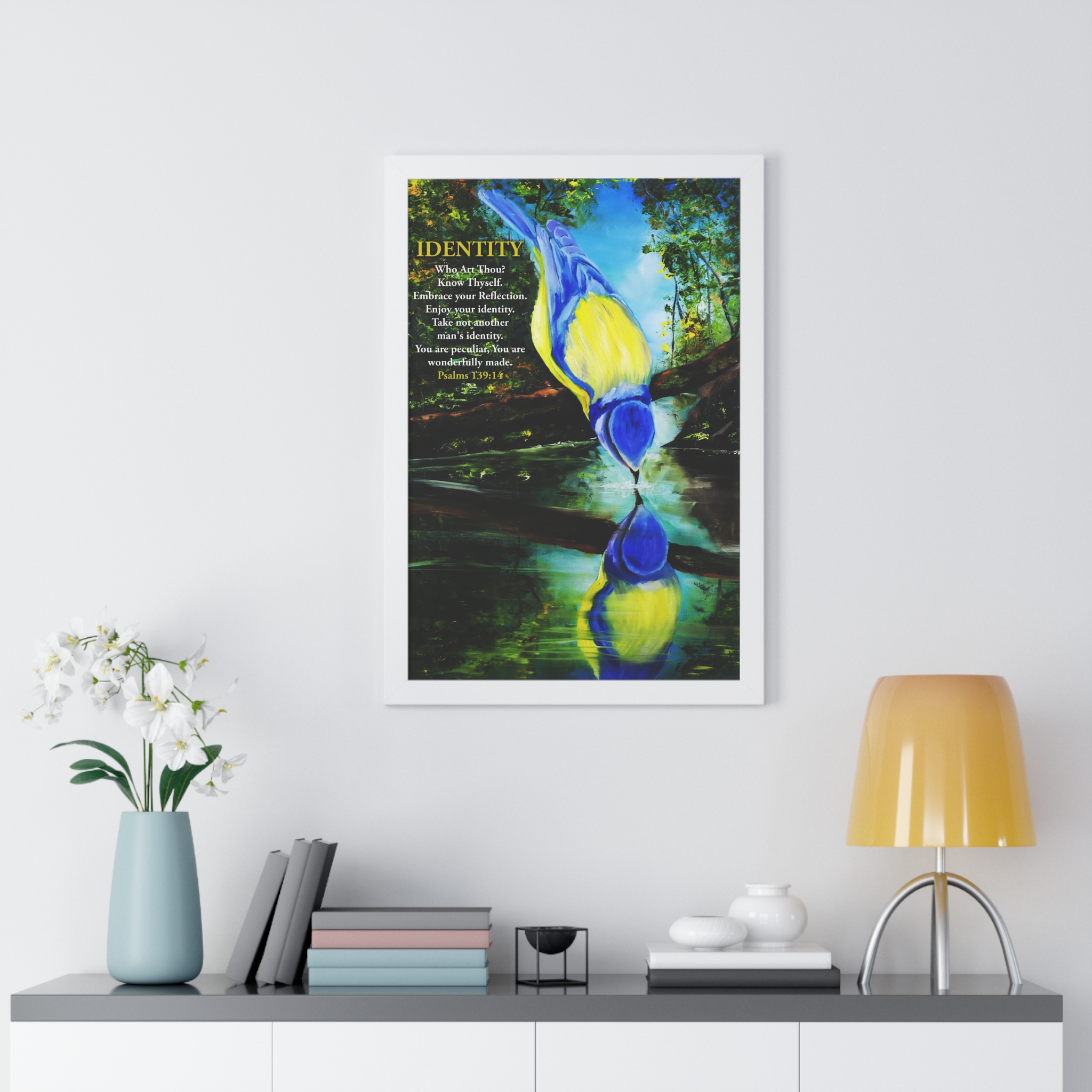 framed poster — "identity" inspirational bird reflection (psalm 139:14) framed poster — "identity" inspirational bird reflection (psalm 139:14)