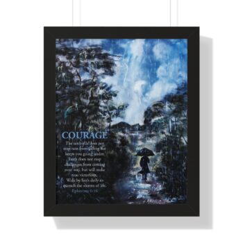 Home framed poster — 'courage' watercolor rain inspirational wall art